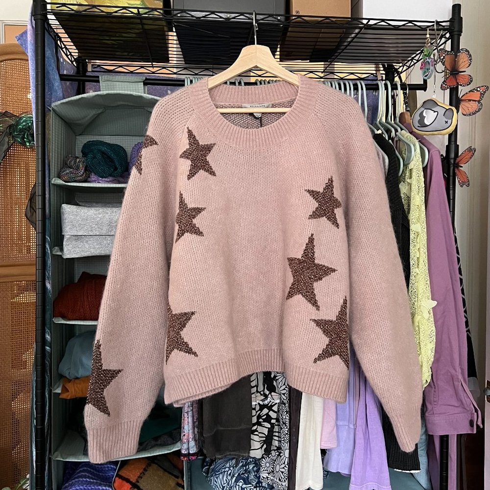 NWT AllSaints Jacquard Star Jumper Sweater – Pashmina Pink and Bronze